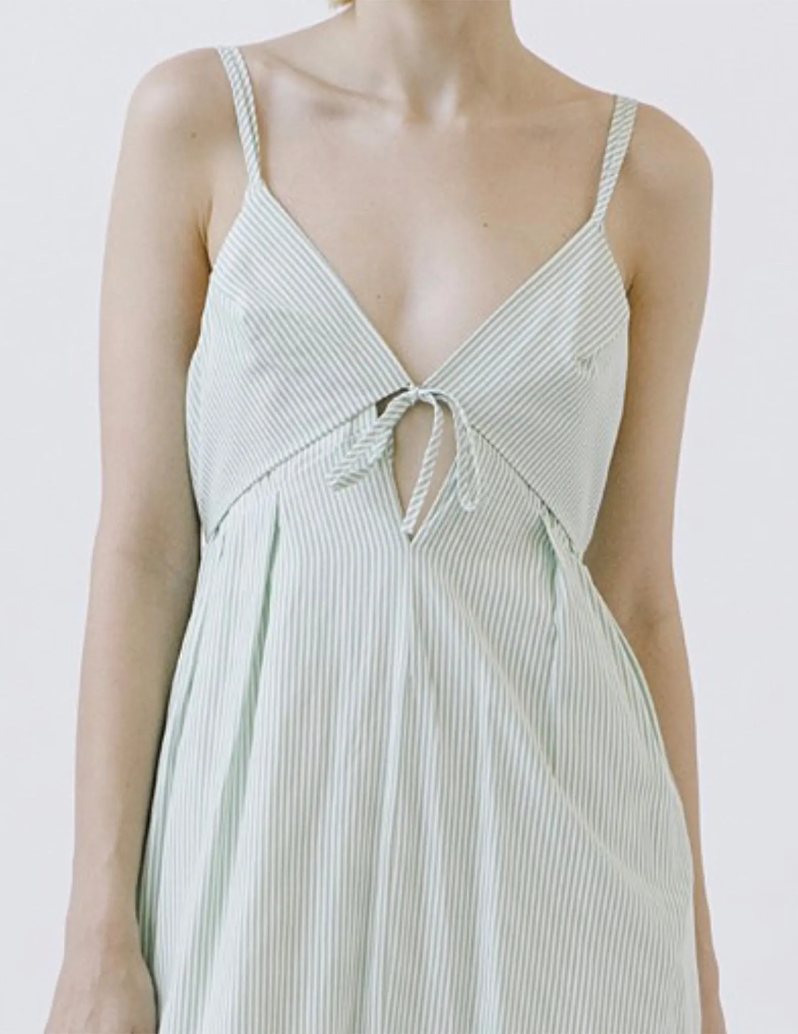 Aster Green Striped Tied-Front Midi Dress
