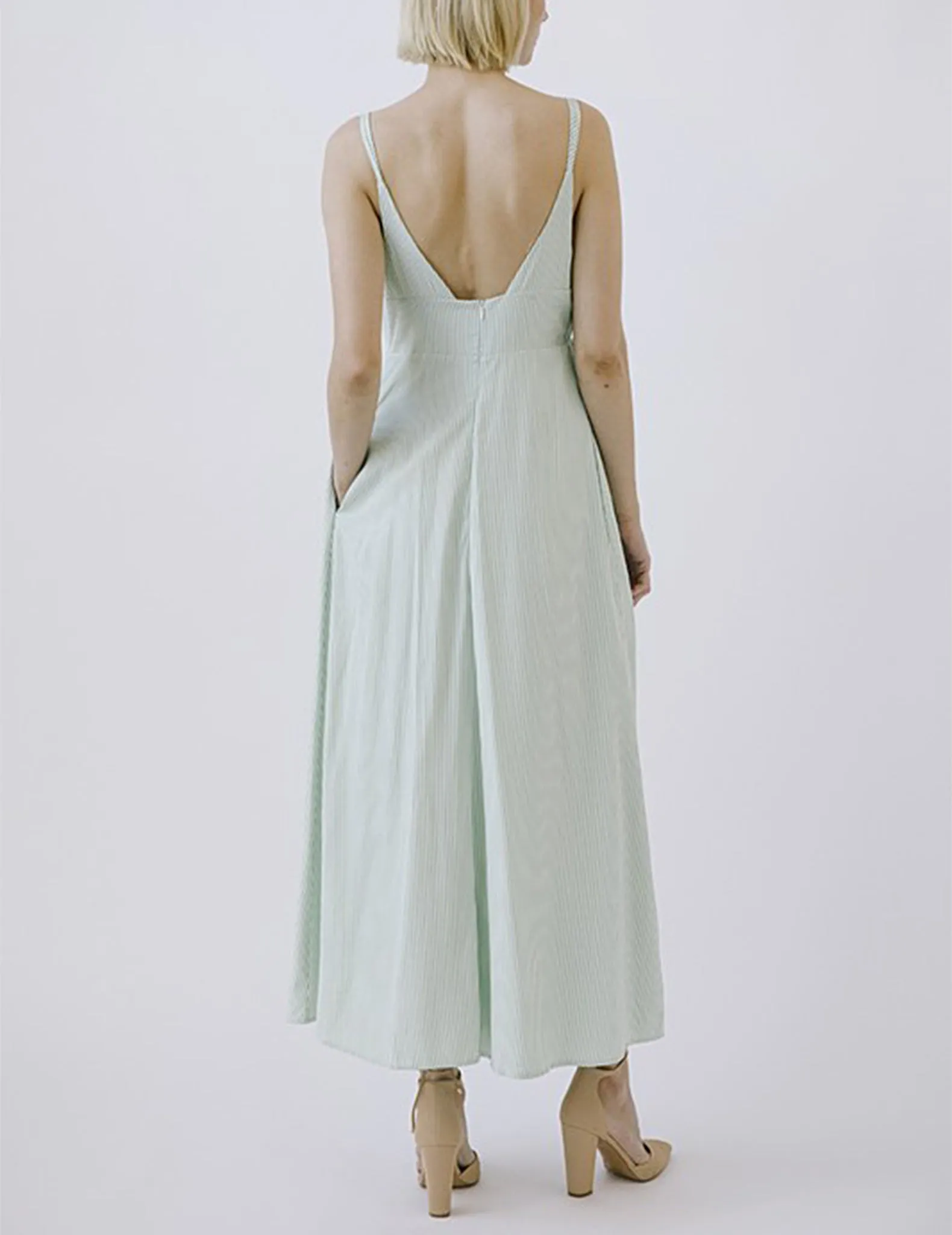 Aster Green Striped Tied-Front Midi Dress