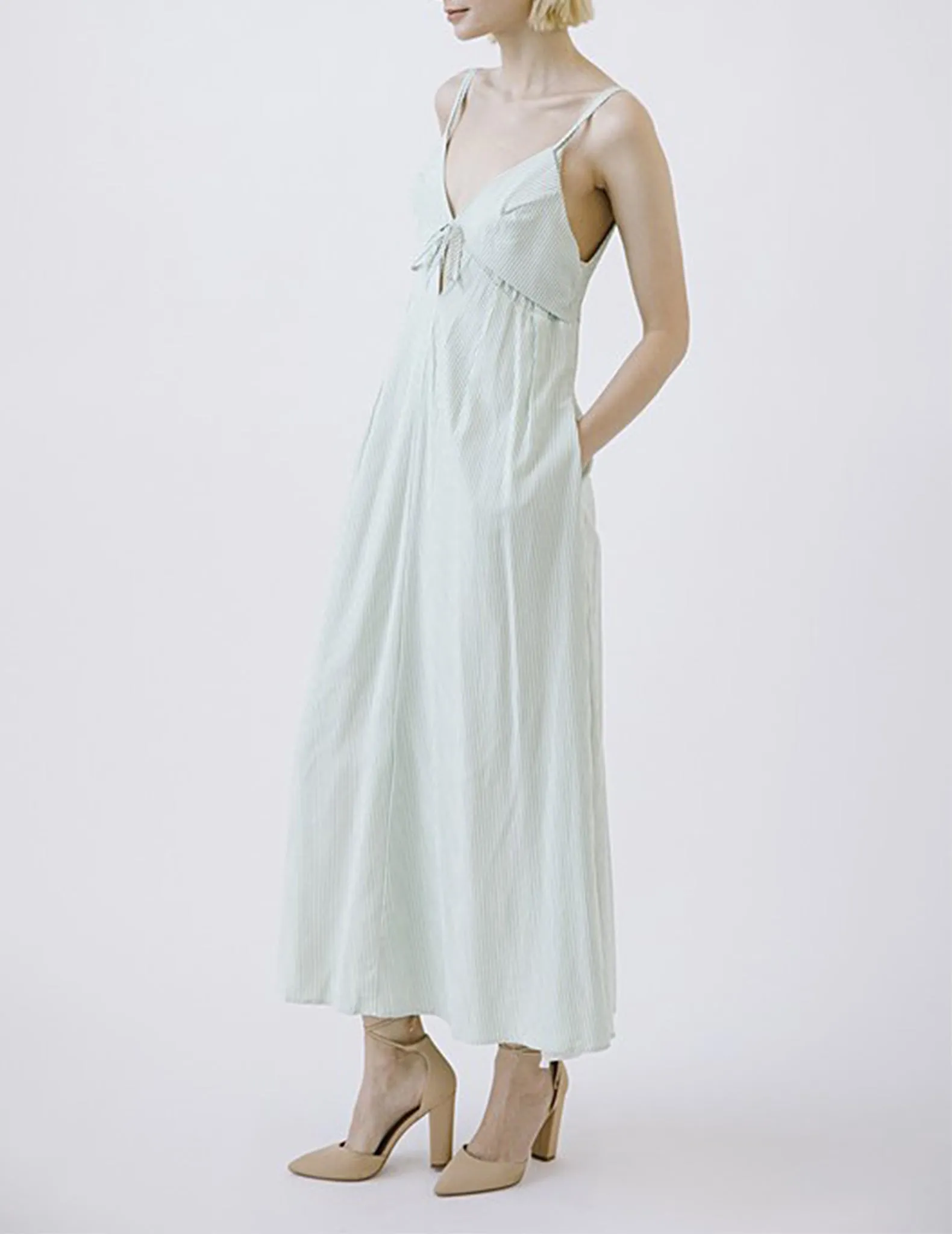 Aster Green Striped Tied-Front Midi Dress