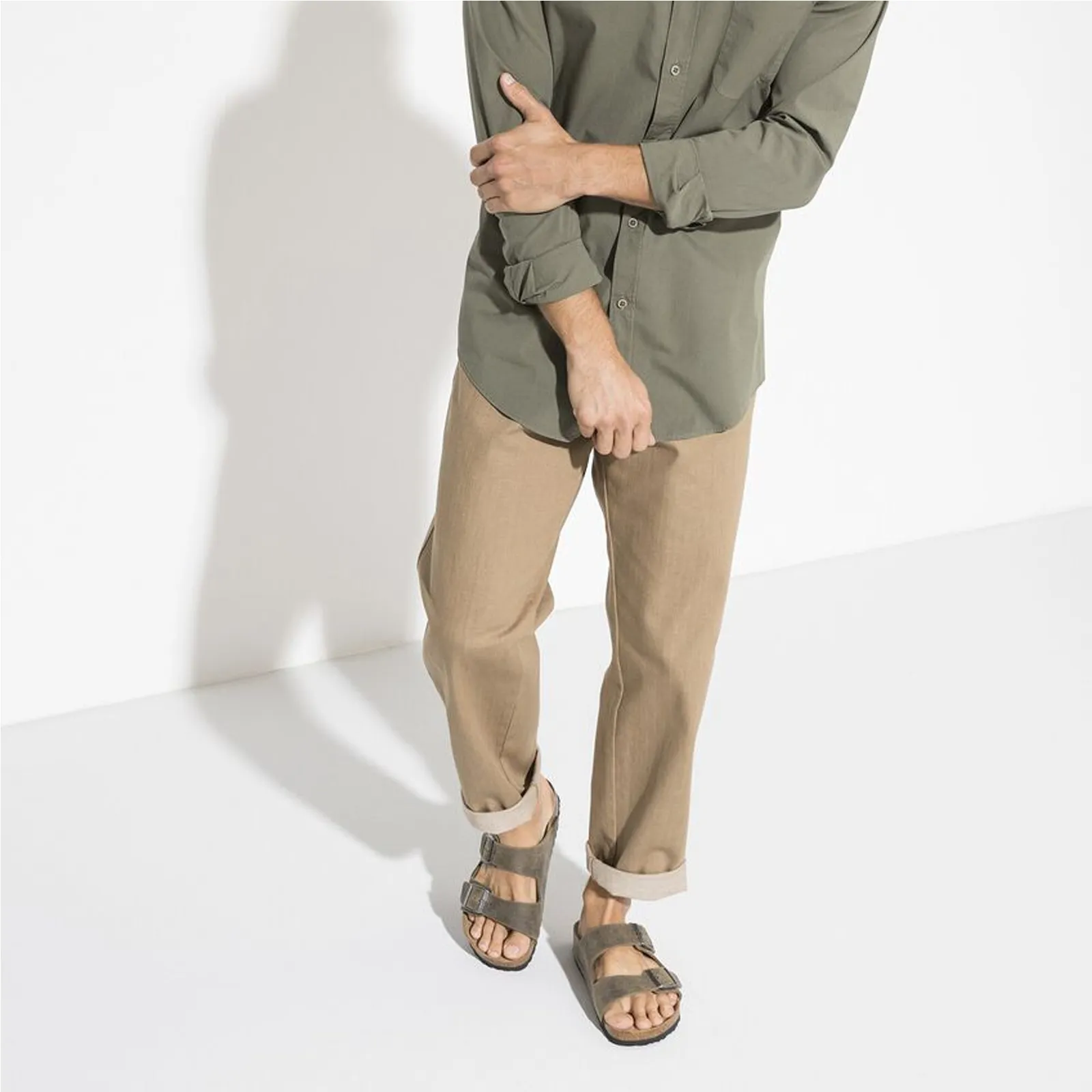 Birkenstock Arizona Soft Footbed Slide Sandal (Unisex) - Faded Khaki Oiled Leather