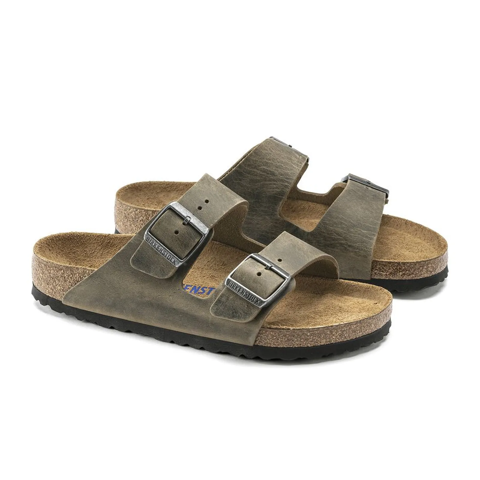 Birkenstock Arizona Soft Footbed Slide Sandal (Unisex) - Faded Khaki Oiled Leather
