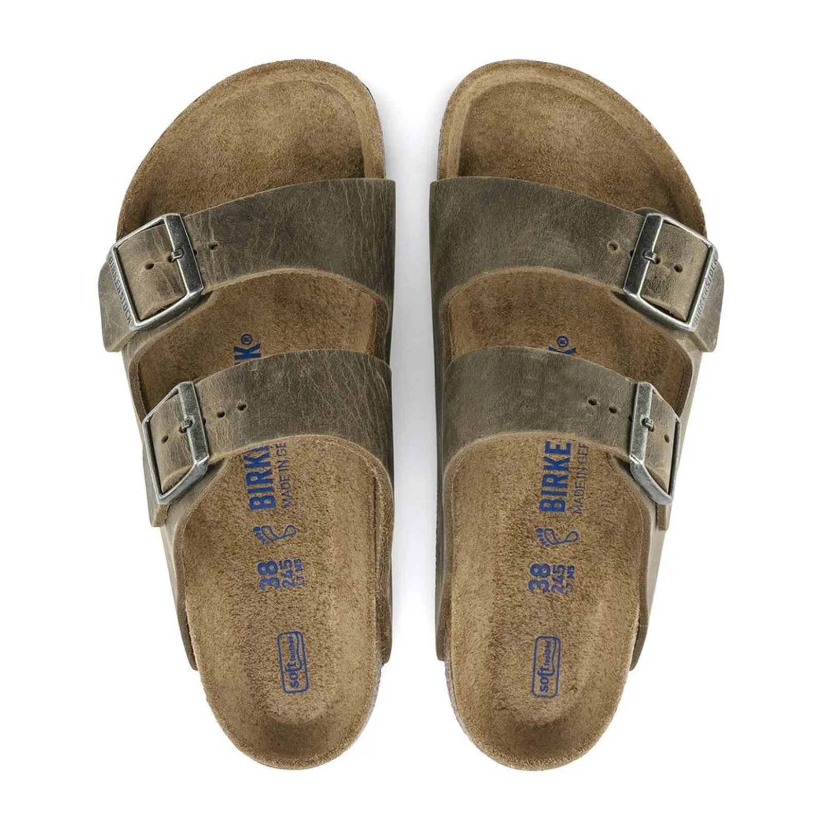 Birkenstock Arizona Soft Footbed Slide Sandal (Unisex) - Faded Khaki Oiled Leather