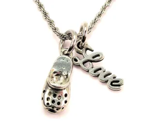 Clog With Holes 20" Chain Necklace With Cursive Love Accent