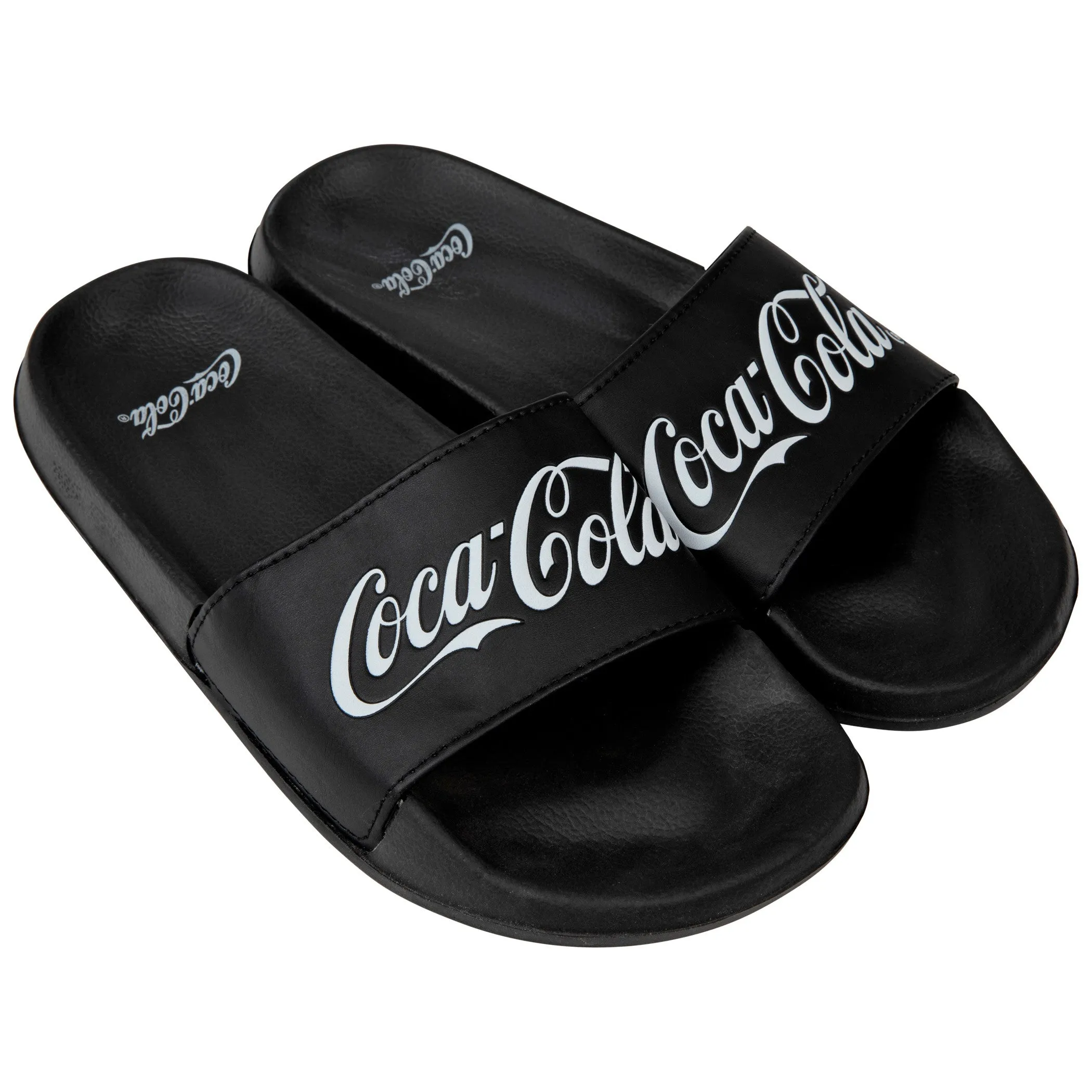 Coca-Cola Brand Black and White Text Logo Slide Sandals