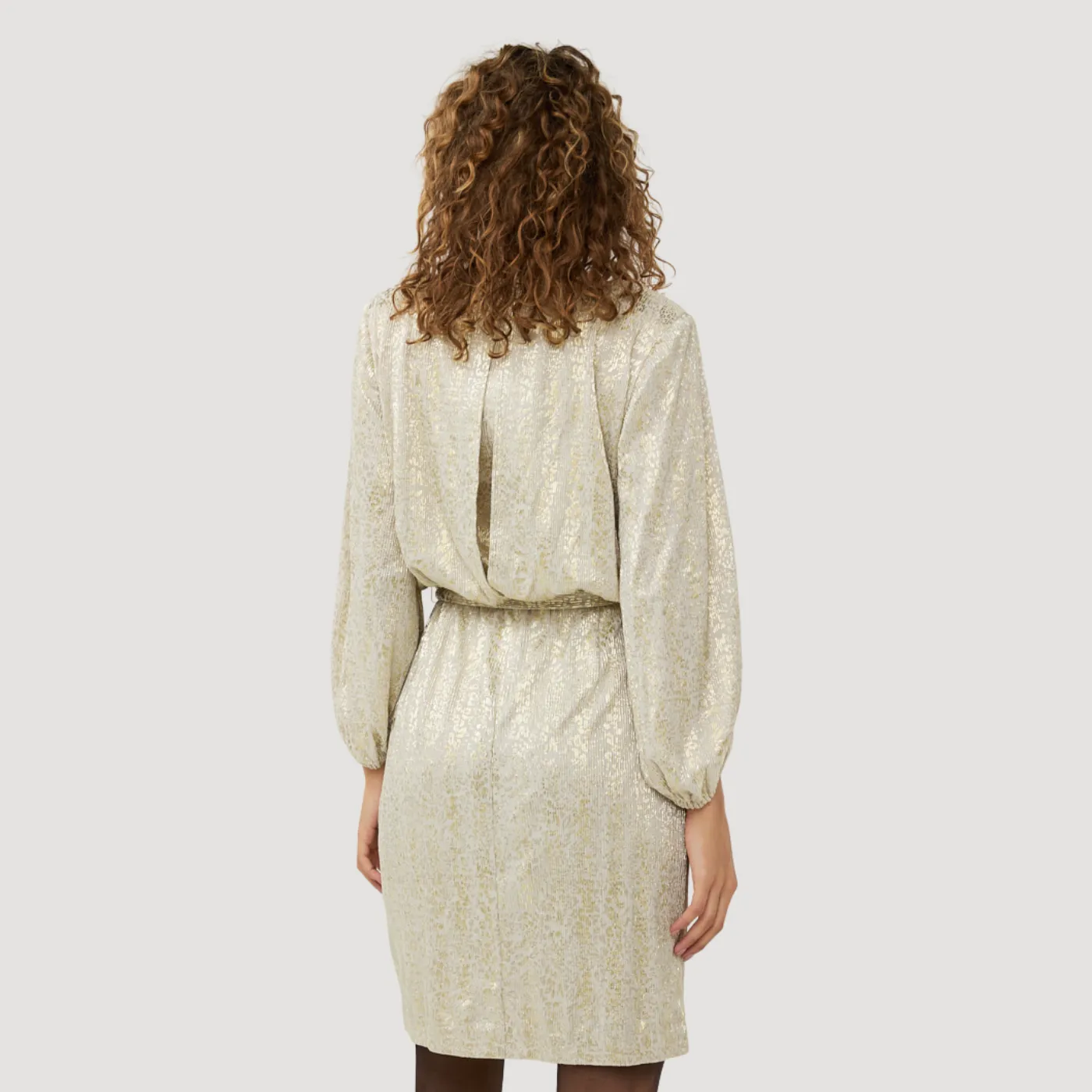 Esqualo Foil Leopard Print Tie Waist Mini Dress | Gold