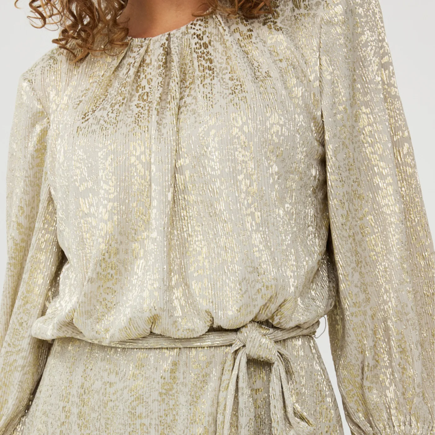 Esqualo Foil Leopard Print Tie Waist Mini Dress | Gold