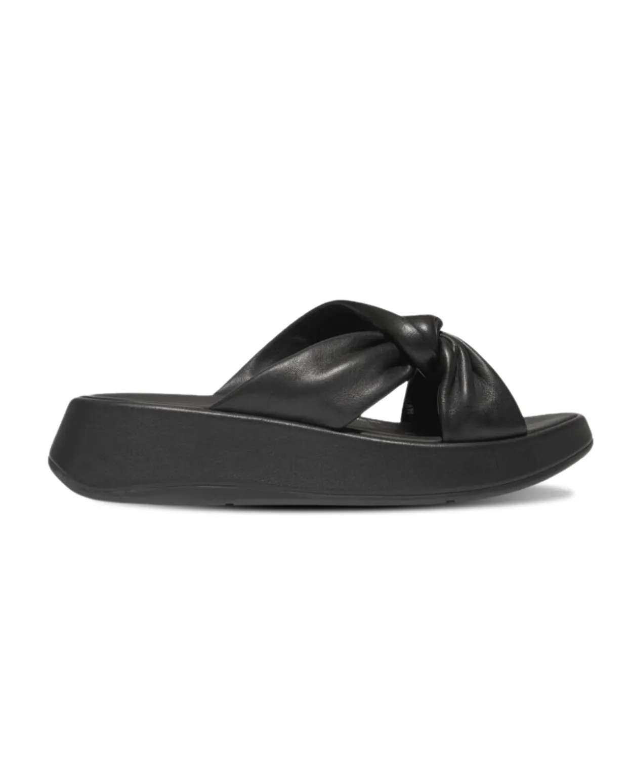 FitFlop F-Mode Leather Twist Flatform Slides Black