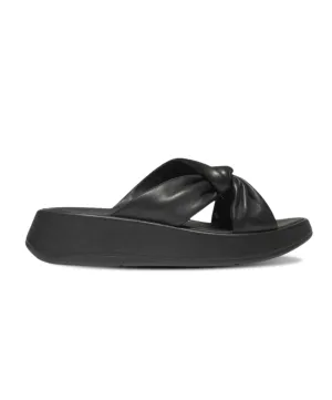 FitFlop F-Mode Leather Twist Flatform Slides Black