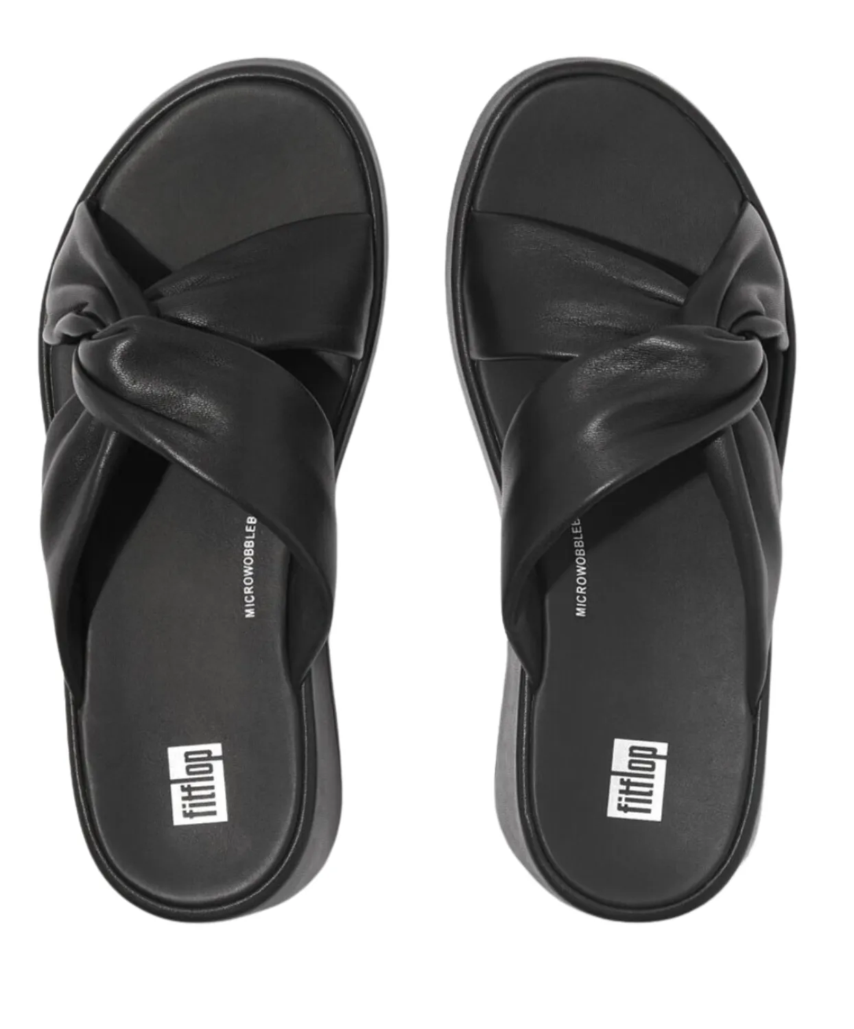 FitFlop F-Mode Leather Twist Flatform Slides Black