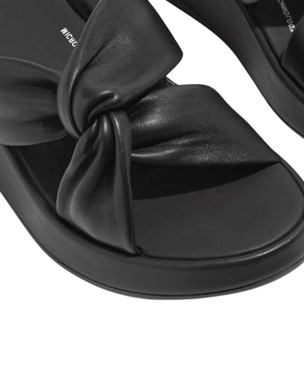 FitFlop F-Mode Leather Twist Flatform Slides Black