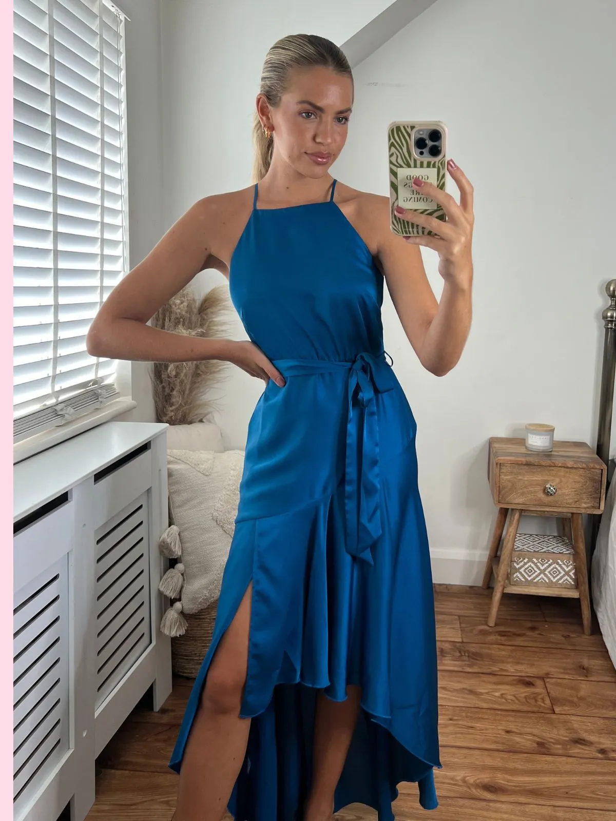 Fleur High Low Satin Dress / Peacock Blue