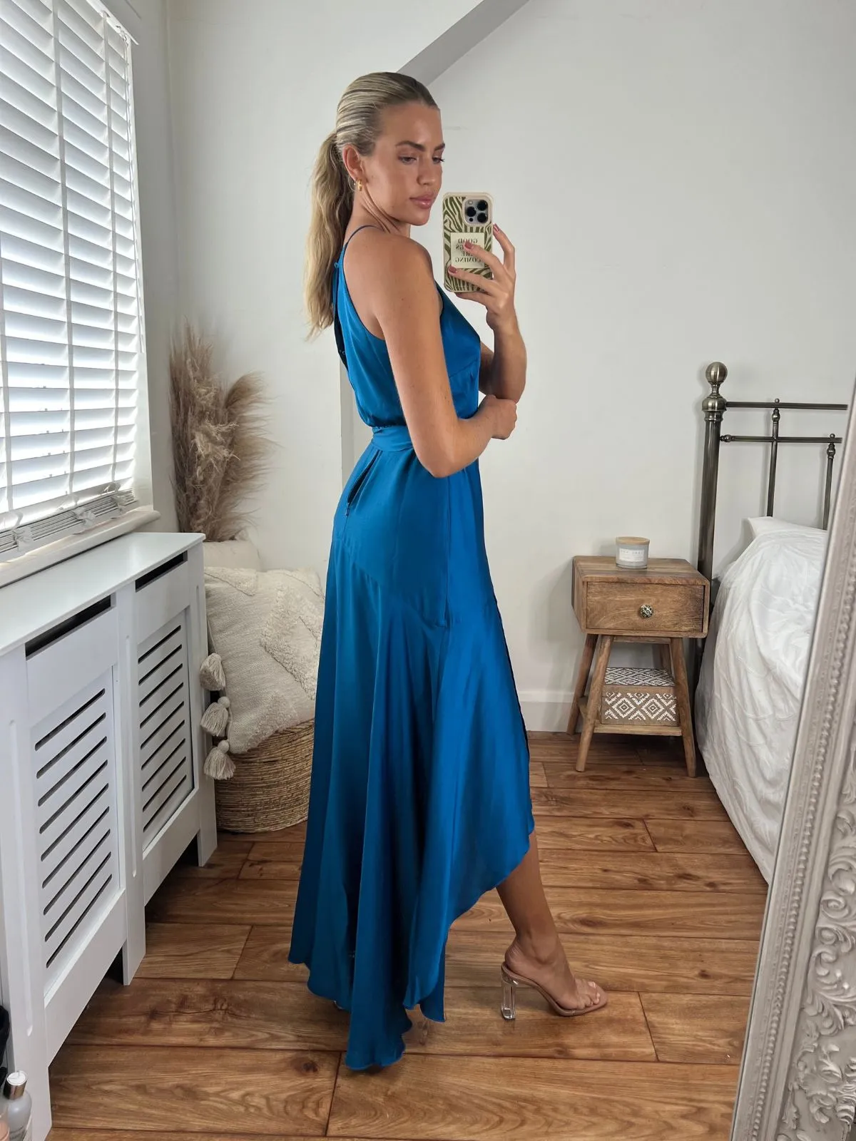 Fleur High Low Satin Dress / Peacock Blue