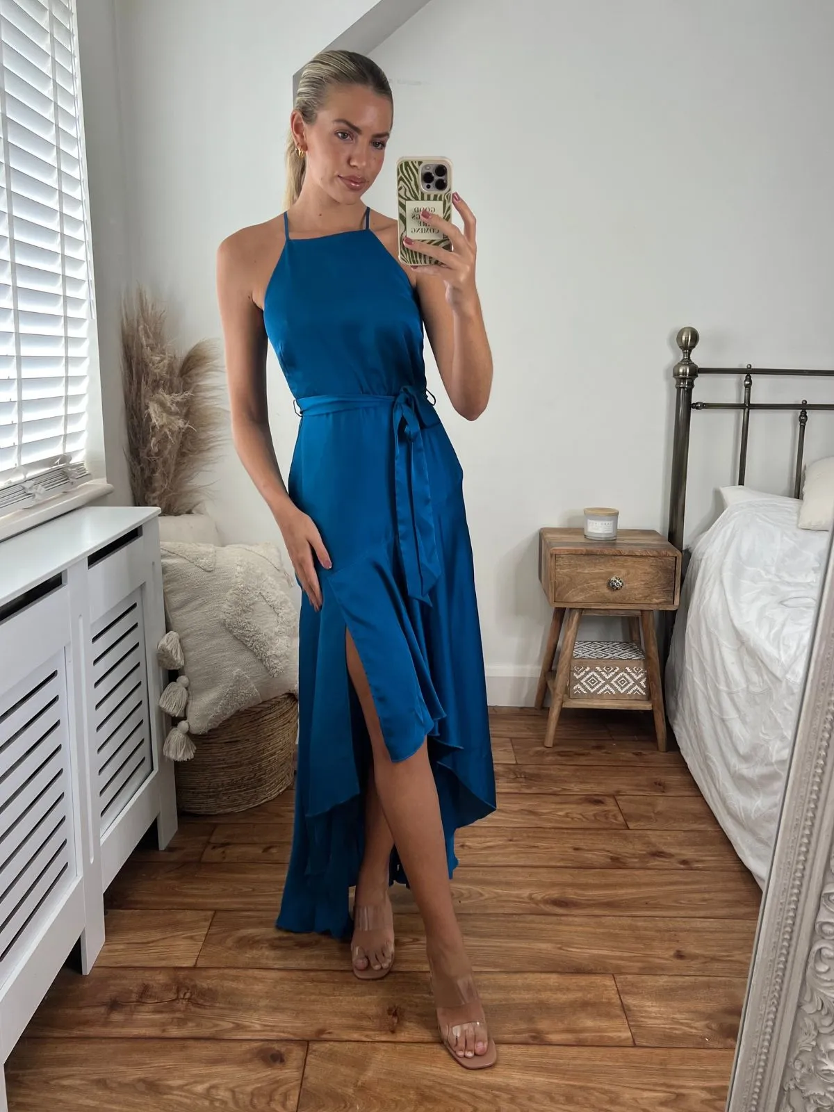 Fleur High Low Satin Dress / Peacock Blue