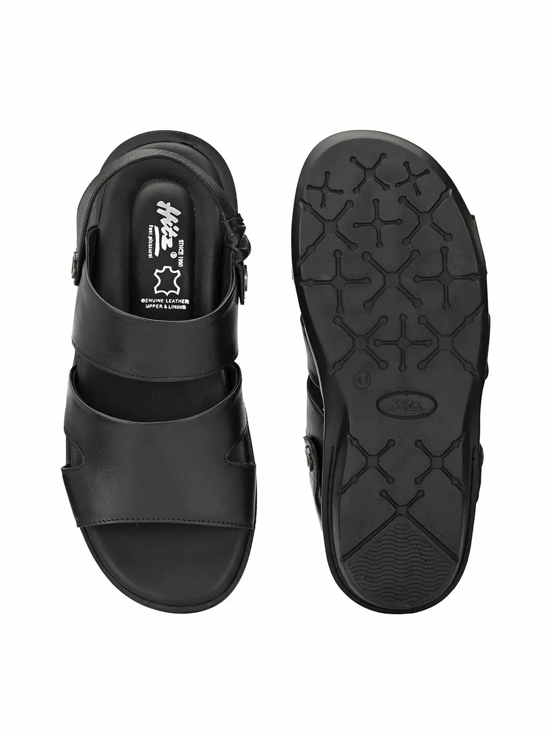Hitz Men's Black Leather Slip on Sandals