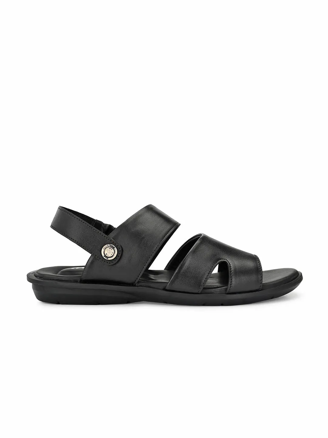 Hitz Men's Black Leather Slip on Sandals