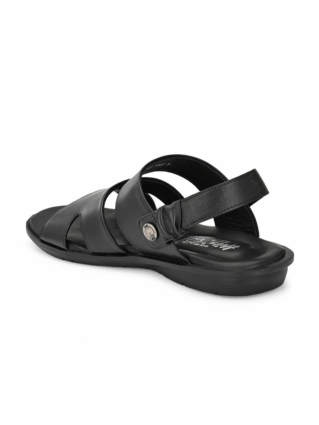 Hitz Men's Black Leather Slip on Sandals