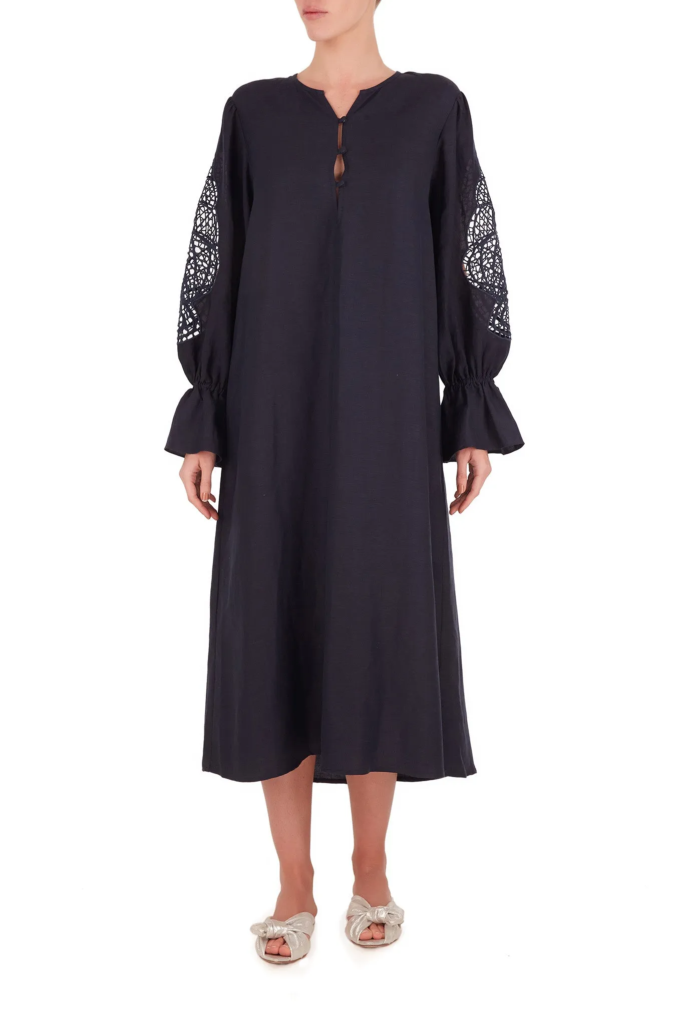 Marine Midi Dress With Seashell Embroidery
