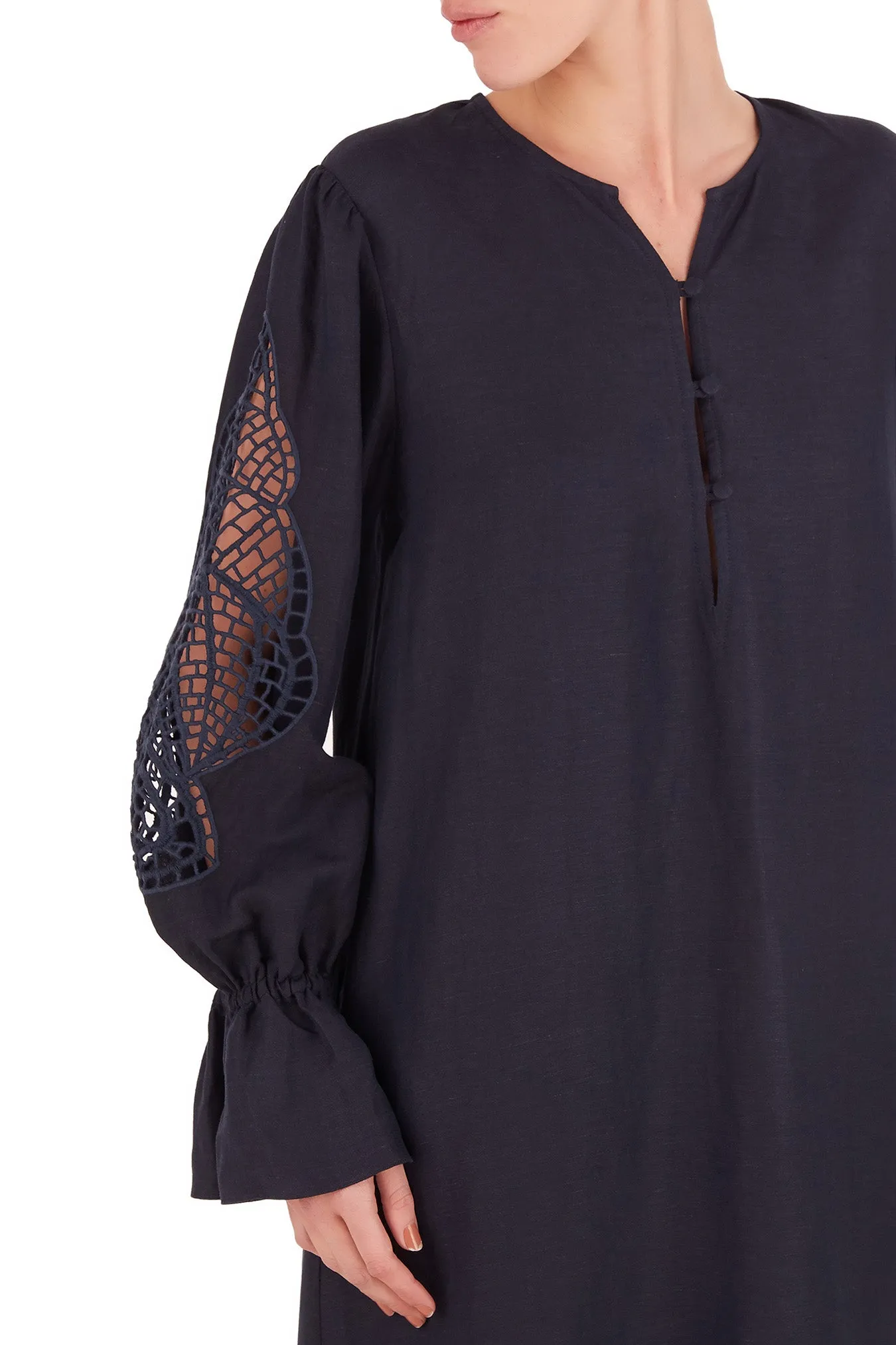 Marine Midi Dress With Seashell Embroidery