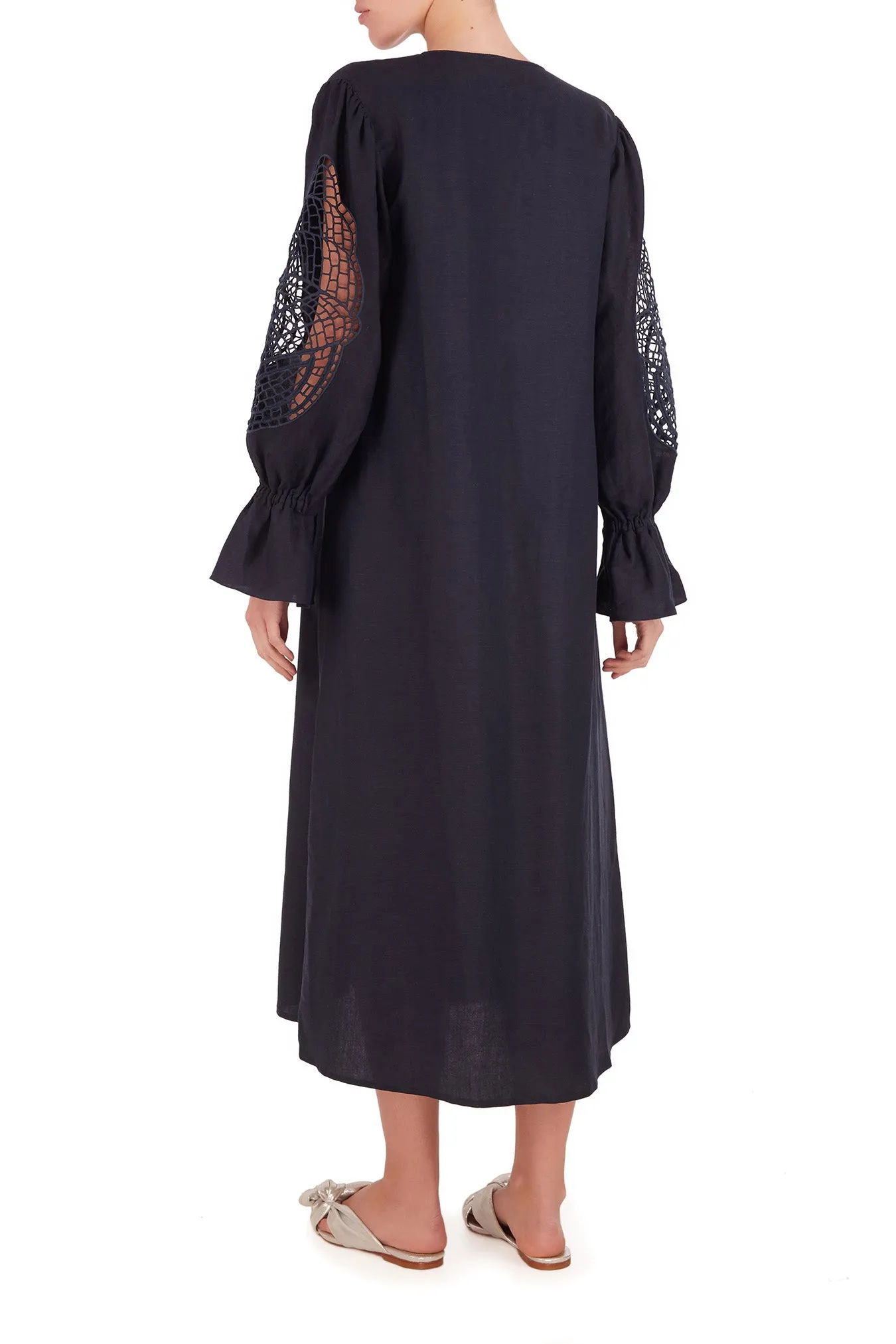 Marine Midi Dress With Seashell Embroidery