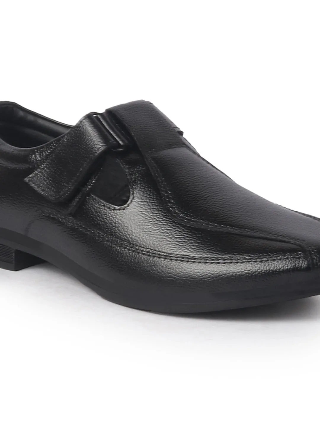Men Black Genuine Leather Broad Feet Breathable Slip On Adjustable Strap Peshawari Shoe Style Sandals|Work Wear|Formal Office Wear