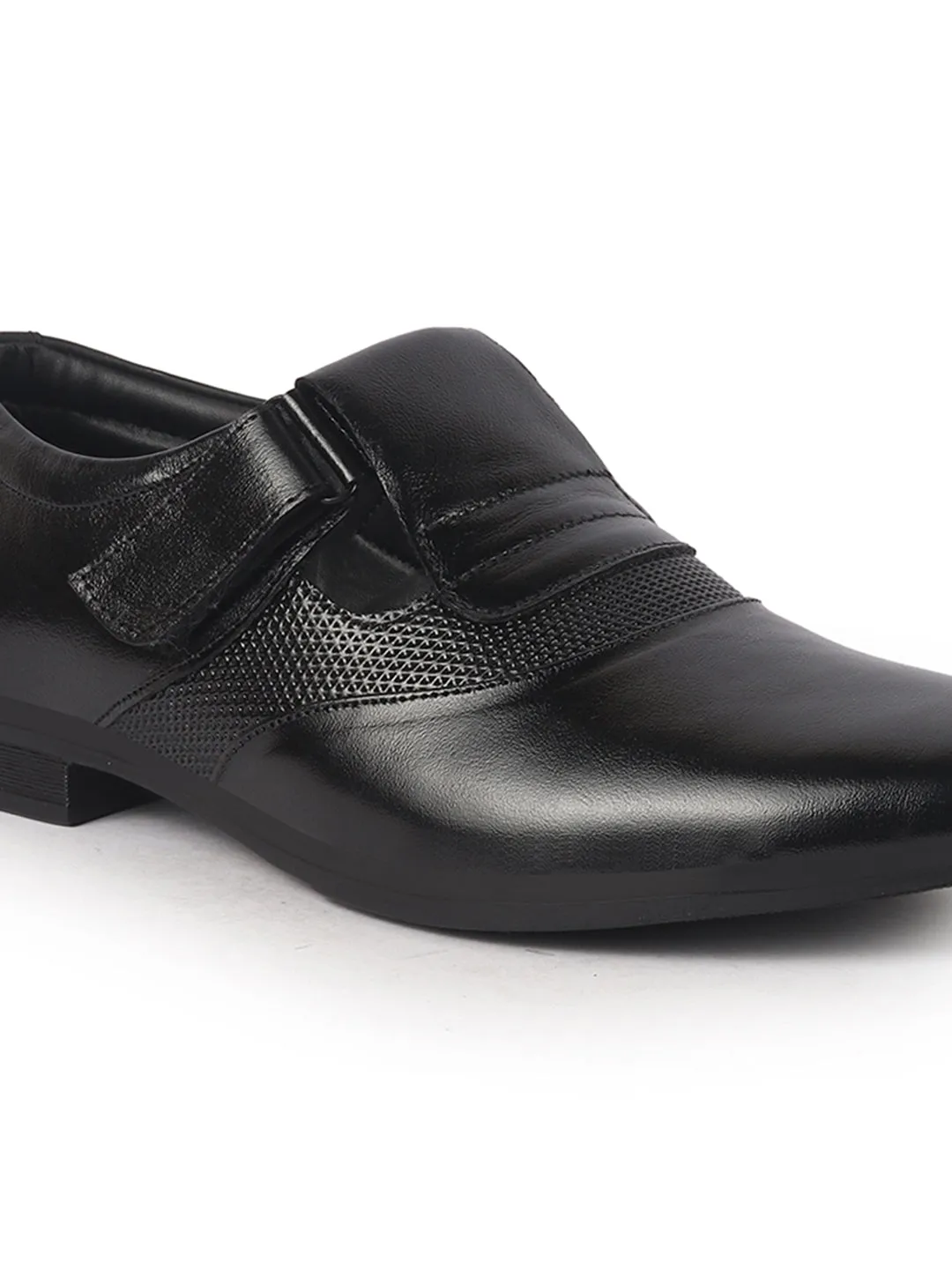 Men Black Genuine Leather Broad Feet Breathable Slip On Pathani Shoe Style Sandals with Adjustable Strap|Memory Cushion Insole|Formal Office Wear