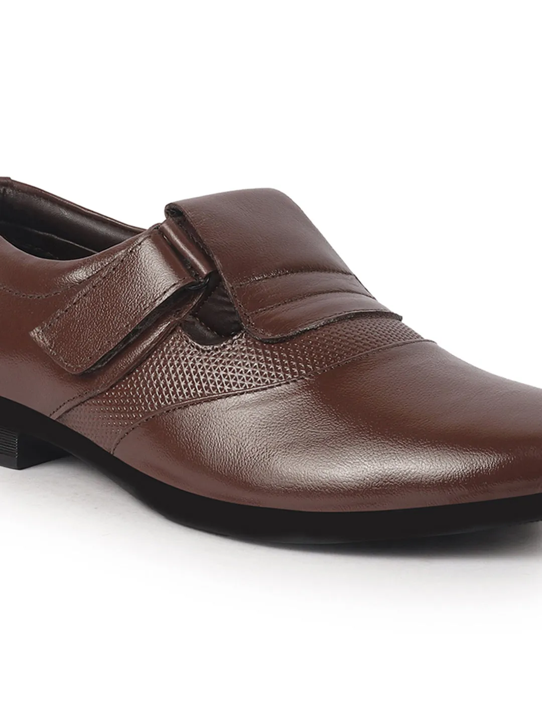Men Brown Genuine Leather Broad Feet Breathable Slip On Pathani Shoe Style Sandals with Adjustable Strap|Memory Cushion Insole|Formal Office Wear