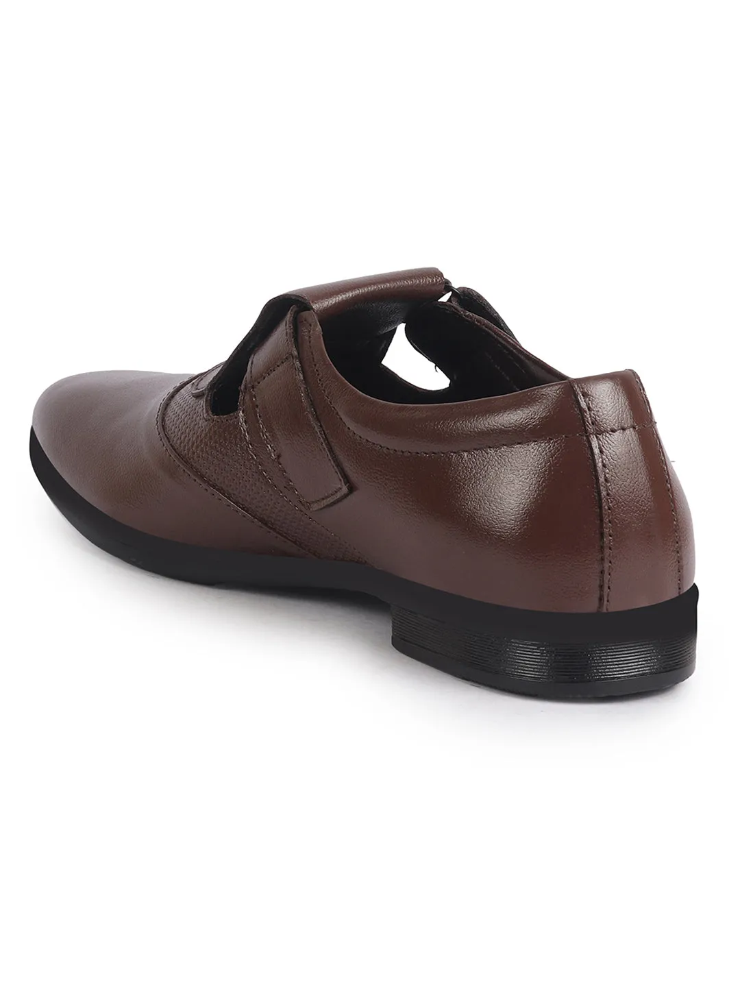 Men Brown Genuine Leather Broad Feet Breathable Slip On Pathani Shoe Style Sandals with Adjustable Strap|Memory Cushion Insole|Formal Office Wear
