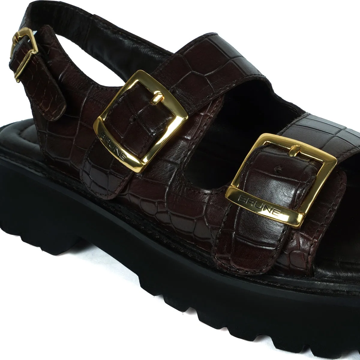 Men's chunky sole sandals in Dark Brown Deep Cut Leather