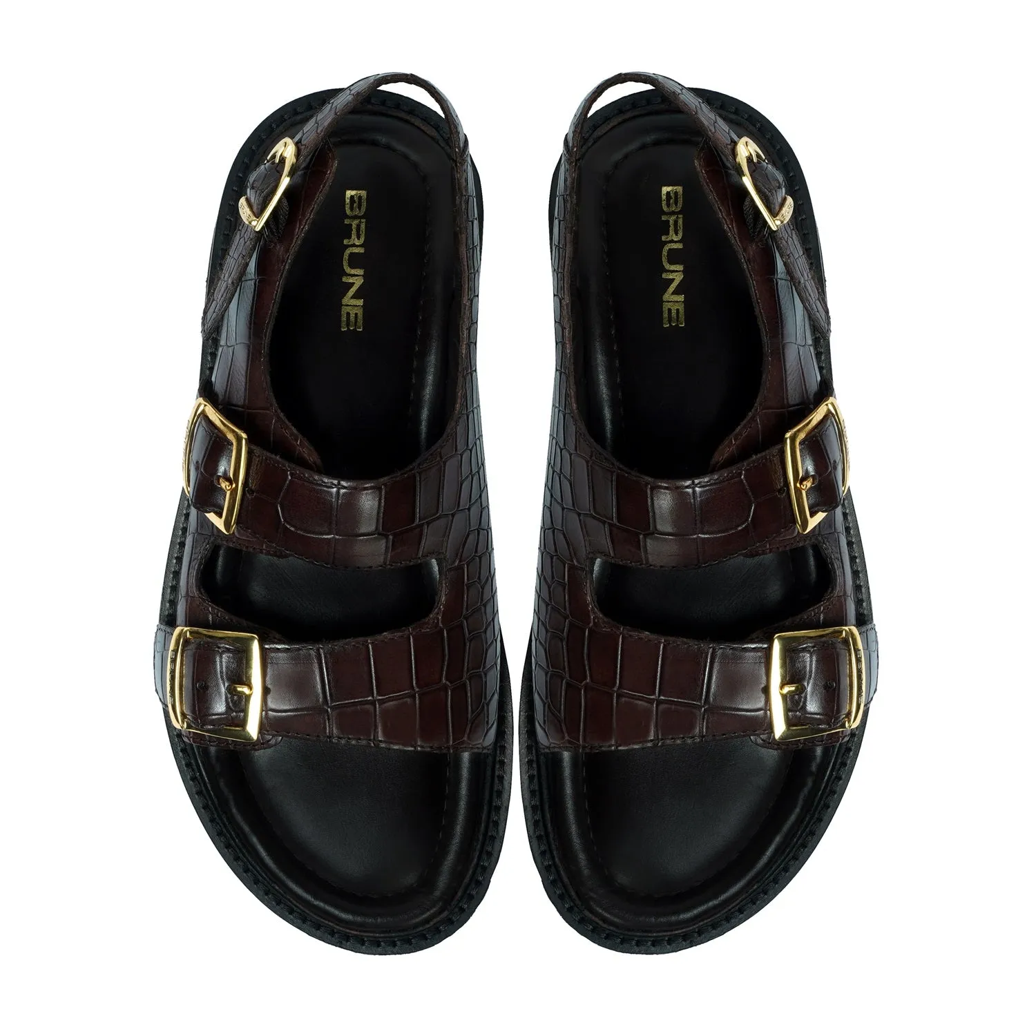Men's chunky sole sandals in Dark Brown Deep Cut Leather