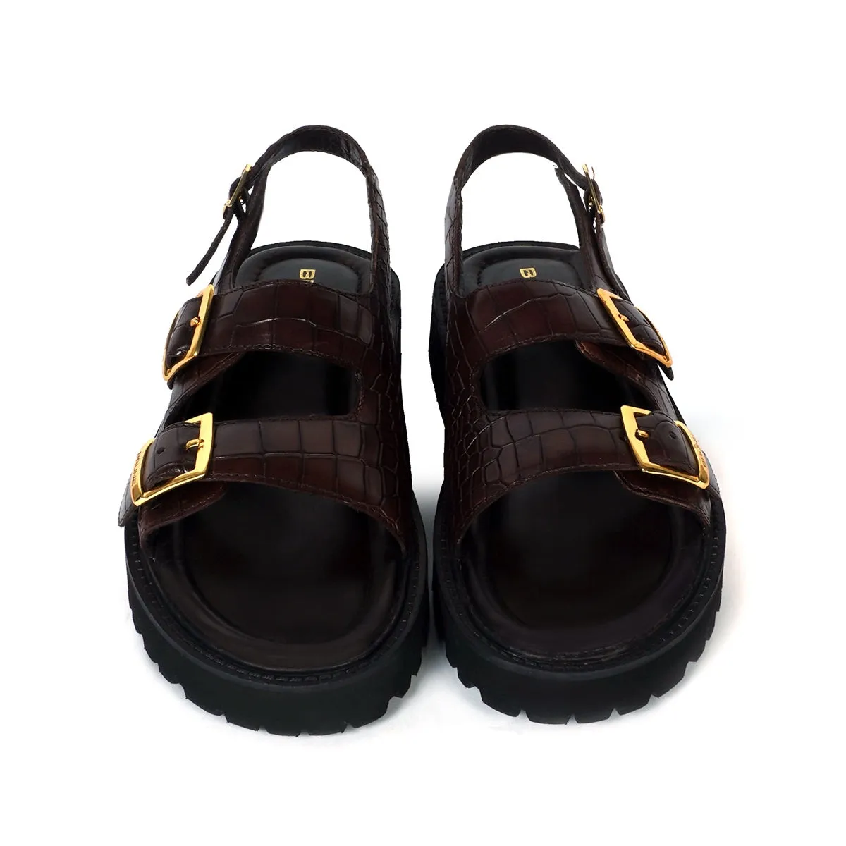 Men's chunky sole sandals in Dark Brown Deep Cut Leather