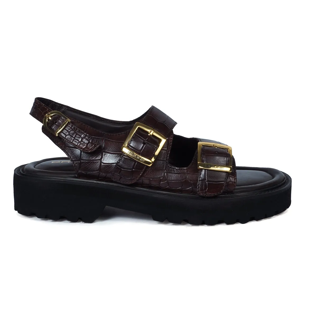 Men's chunky sole sandals in Dark Brown Deep Cut Leather