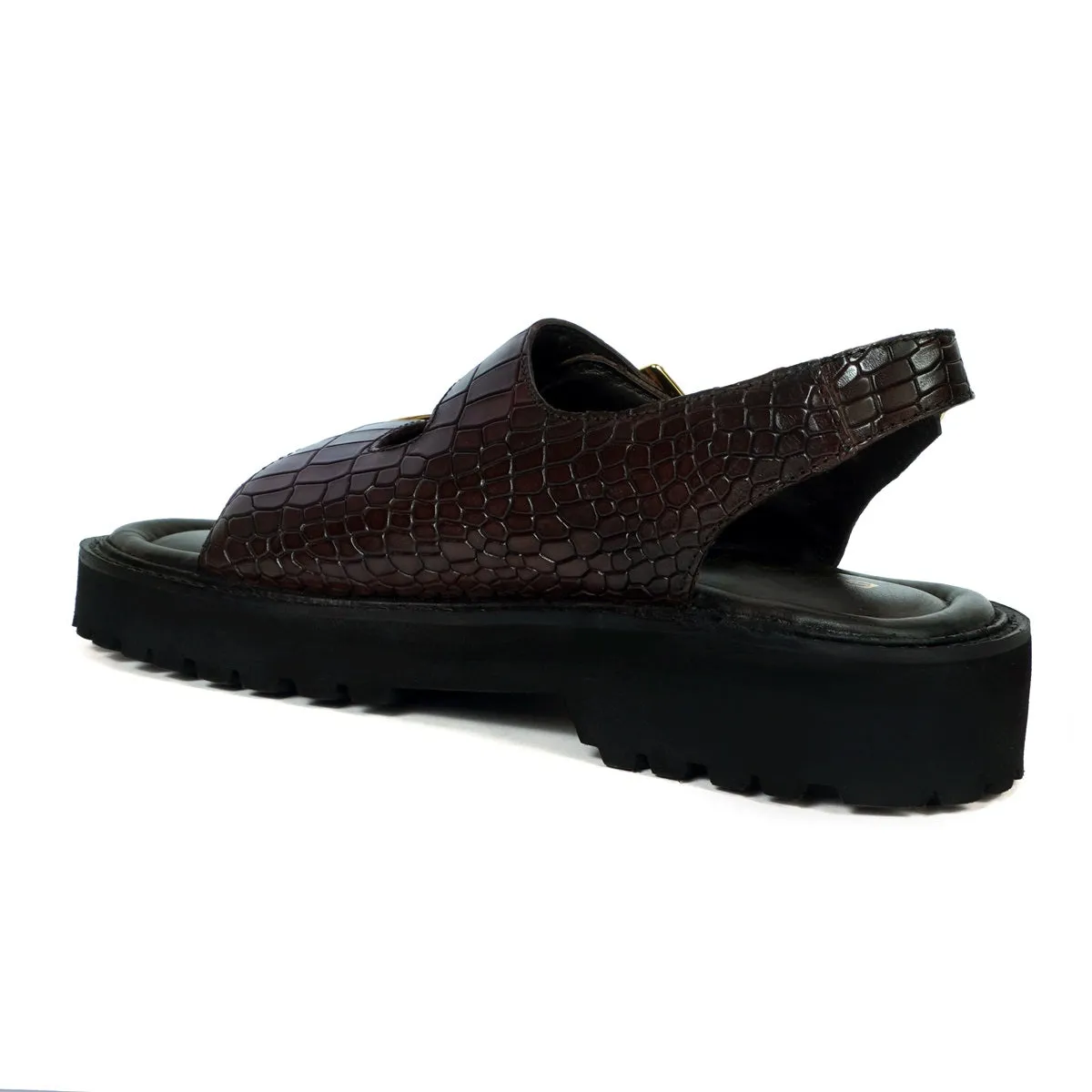 Men's chunky sole sandals in Dark Brown Deep Cut Leather