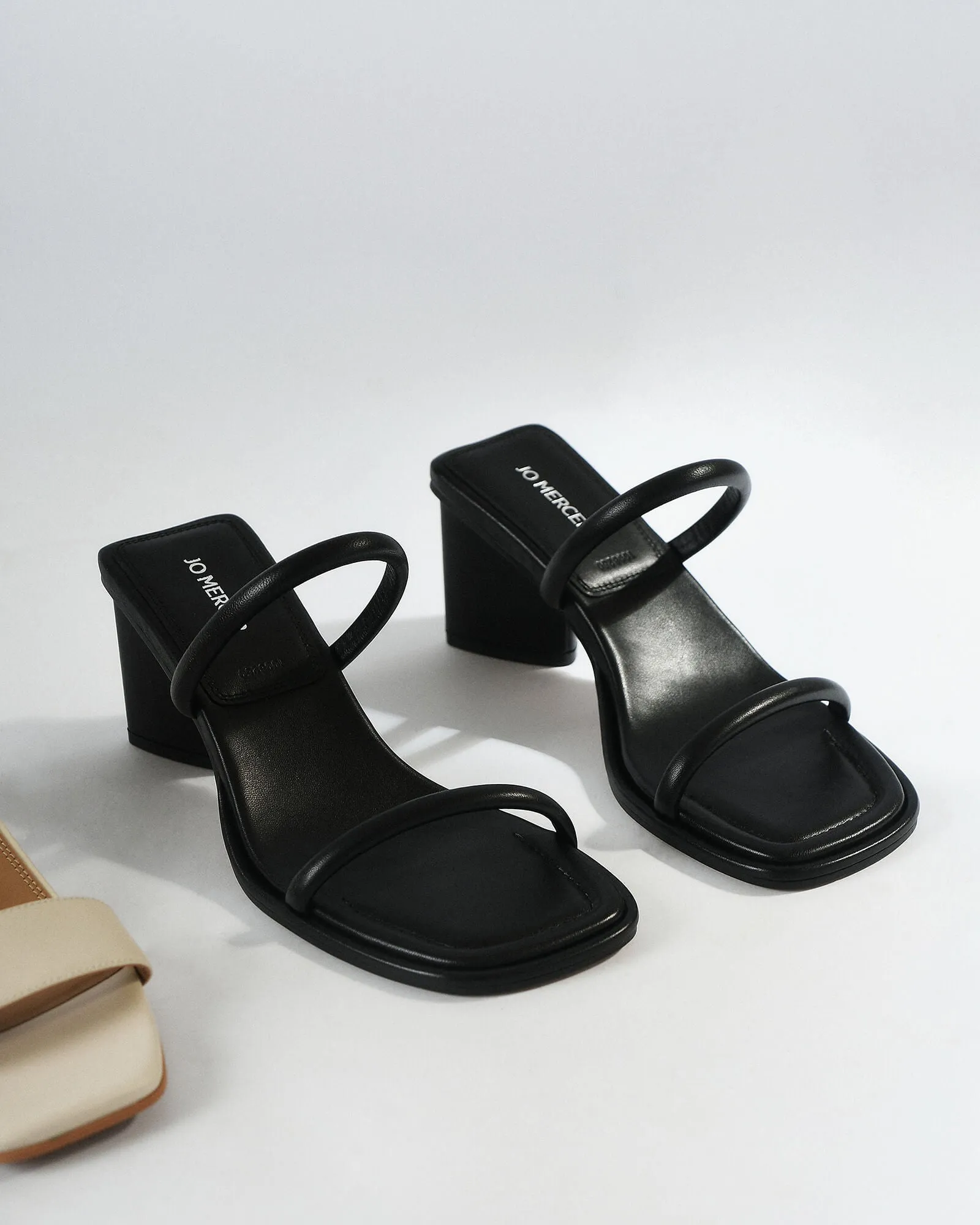 MIMI MID HEEL SANDALS BLACK LEATHER