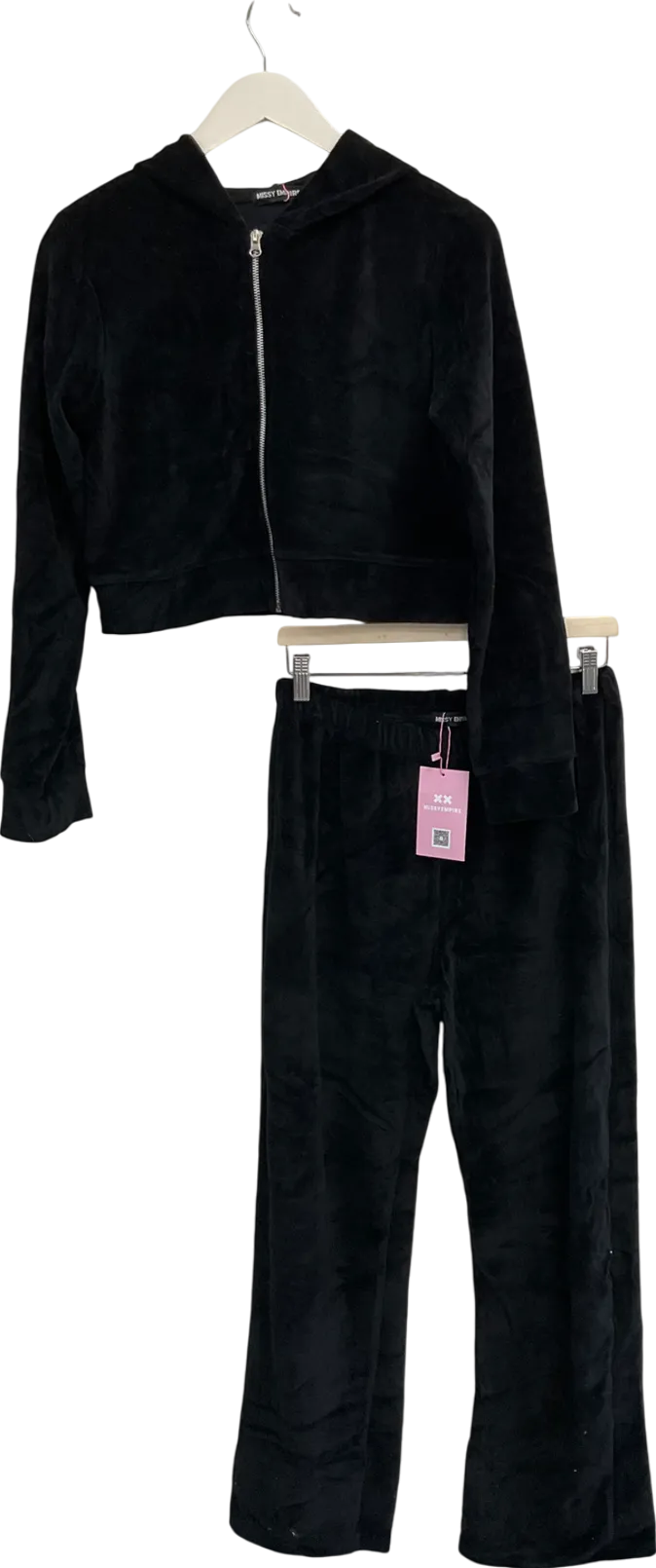 Missy Empire Black Mollie Velor Gem Embellished Tracksuit UK 12