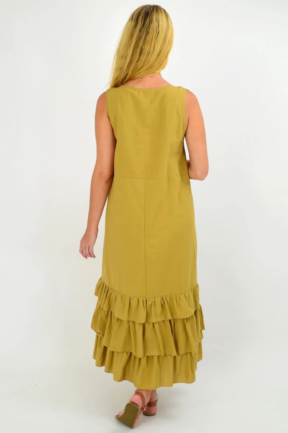 Mustard Ruffle Layer Tunic Maxi Dress