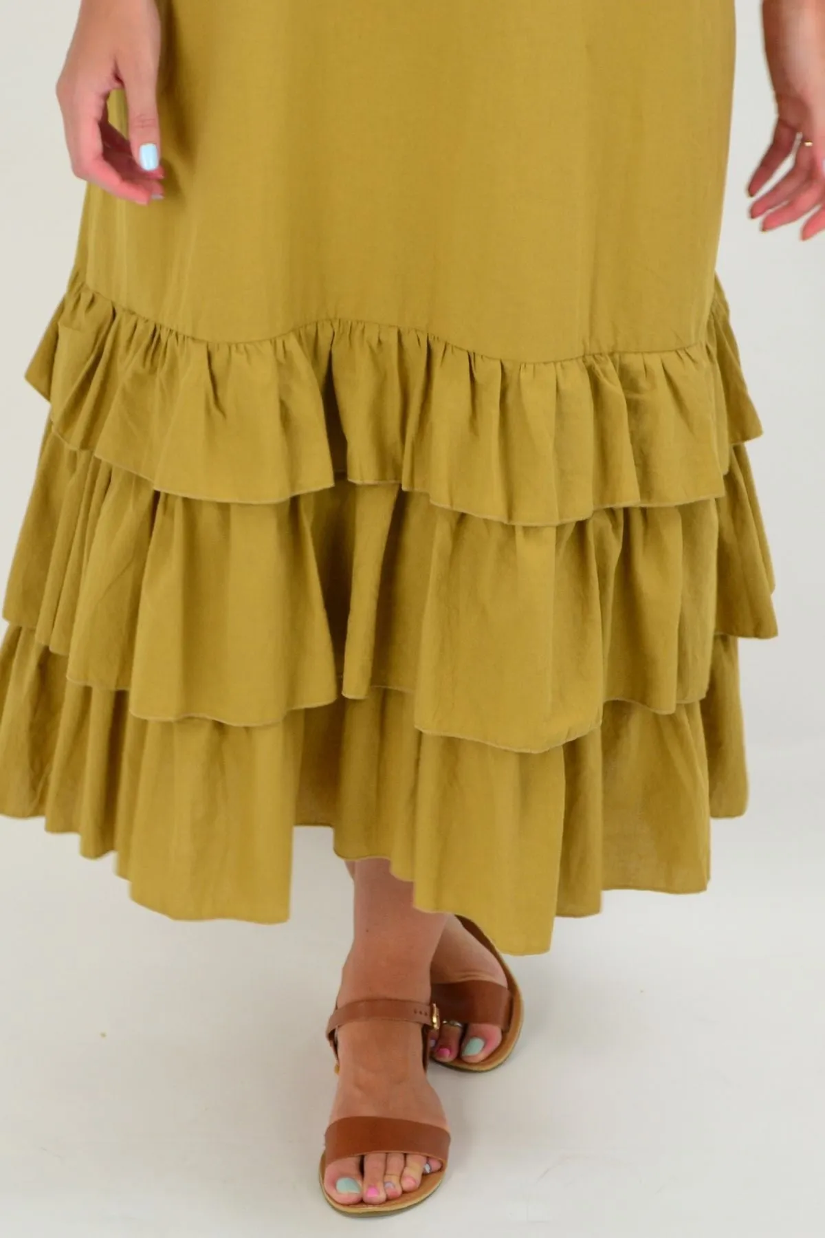 Mustard Ruffle Layer Tunic Maxi Dress