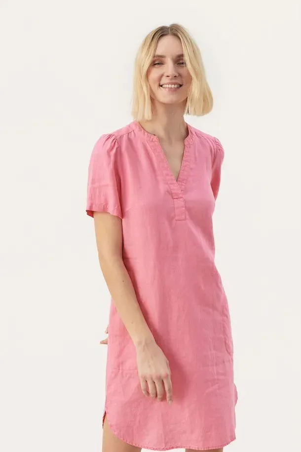 PART TWO AMINASE LINEN DRESS MORNING GLORY PINK
