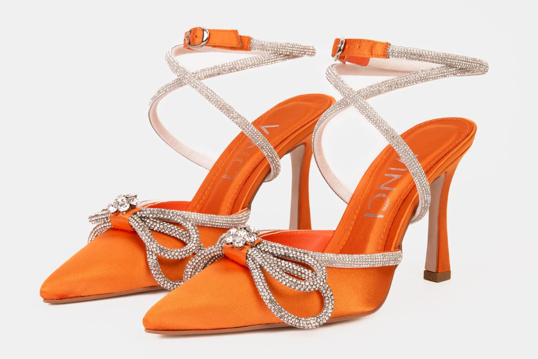 The Floransa Orange Leather Pointy Toe Ankle Strap Women Sandal