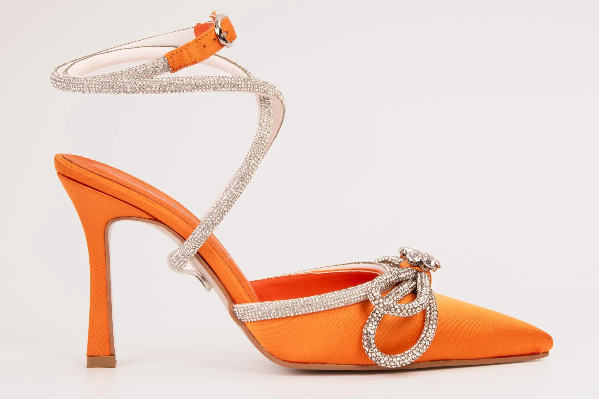 The Floransa Orange Leather Pointy Toe Ankle Strap Women Sandal