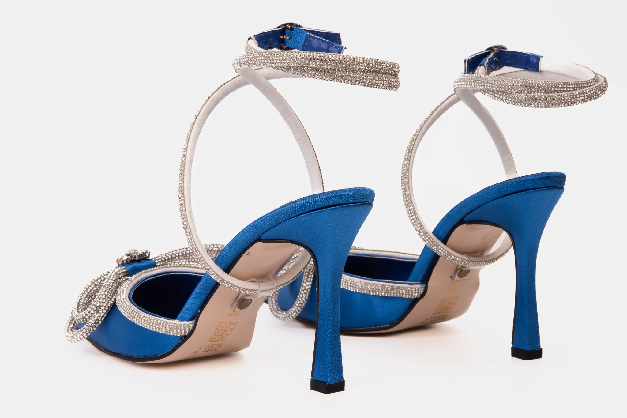 The Floransa Sax Blue Leather Pointy Toe Ankle Strap Women Sandal
