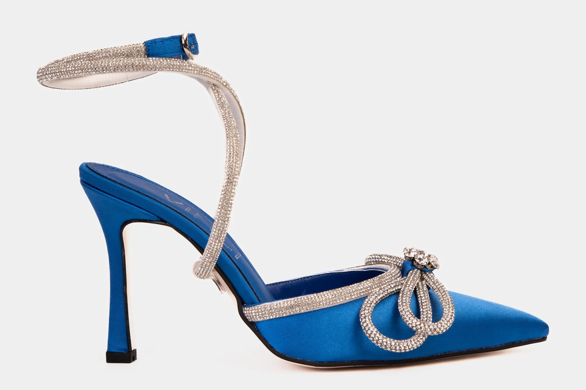 The Floransa Sax Blue Leather Pointy Toe Ankle Strap Women Sandal