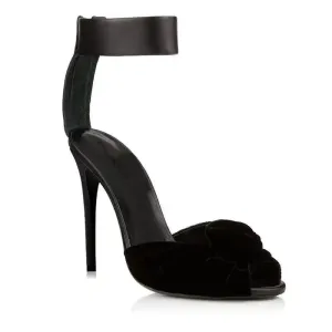 Womens Red Black Velvet Knotted High Heels Sandals, Oversized Fashion Shoes